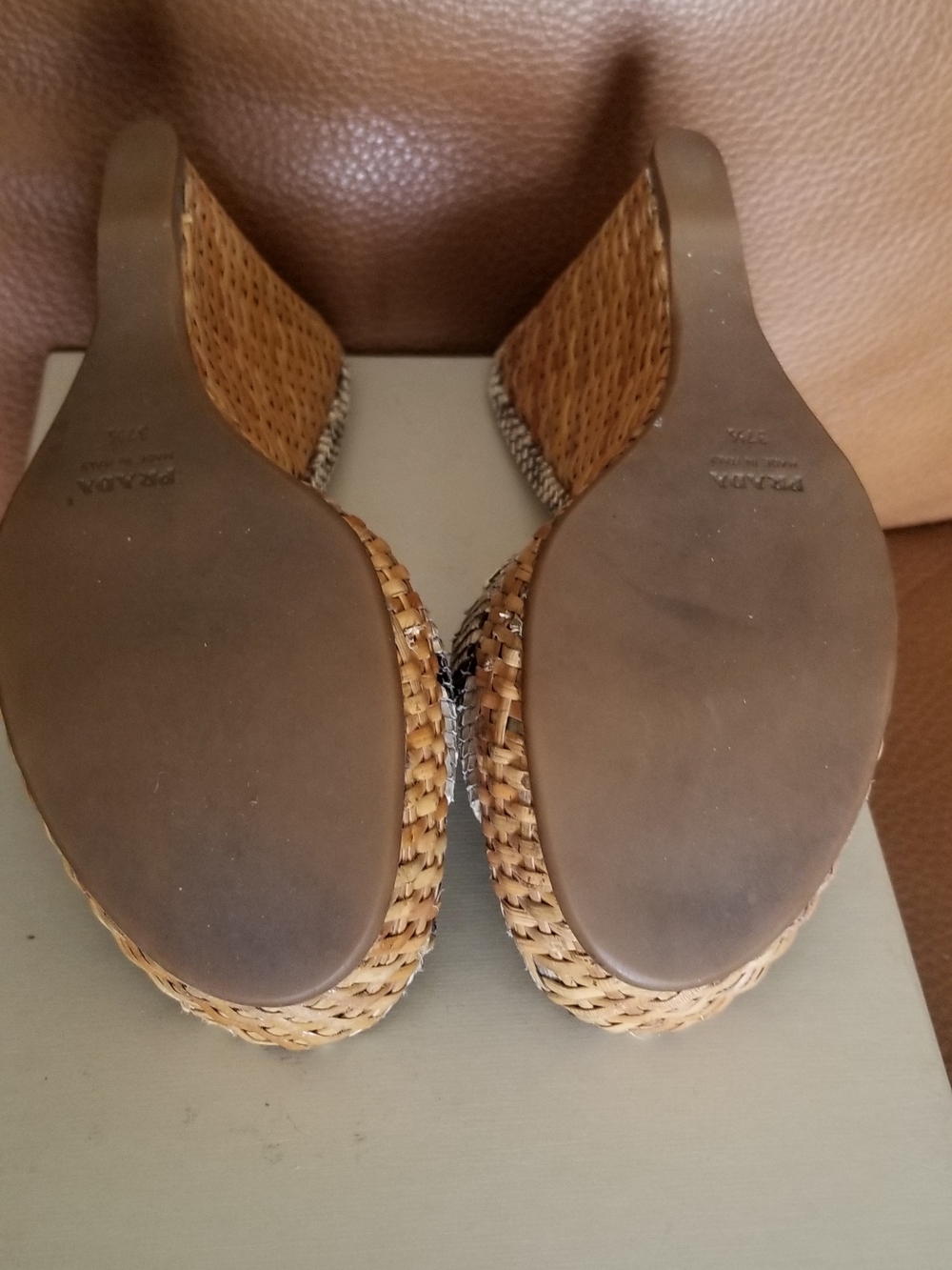 Prada Snake-Print Woven Platform Slide Sandals - White/Brown - Picture 5 of 8